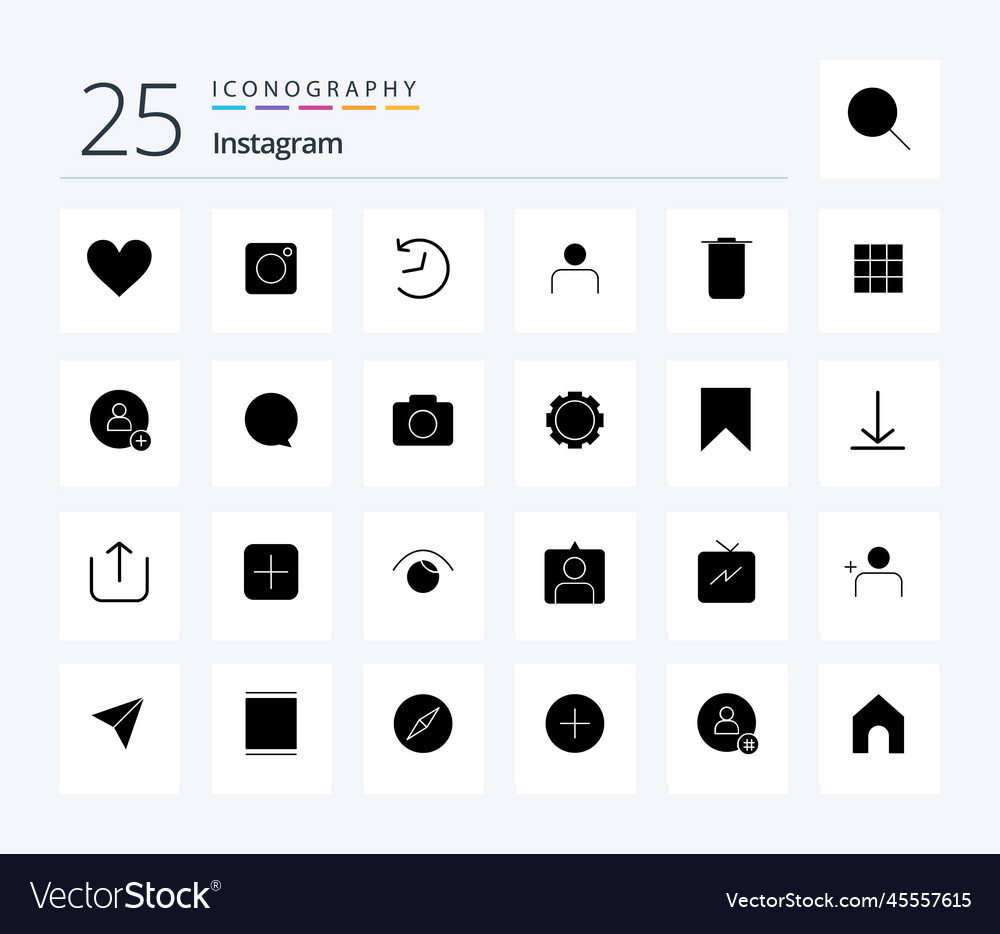 Instagram 25 solid glyph icon pack including sets