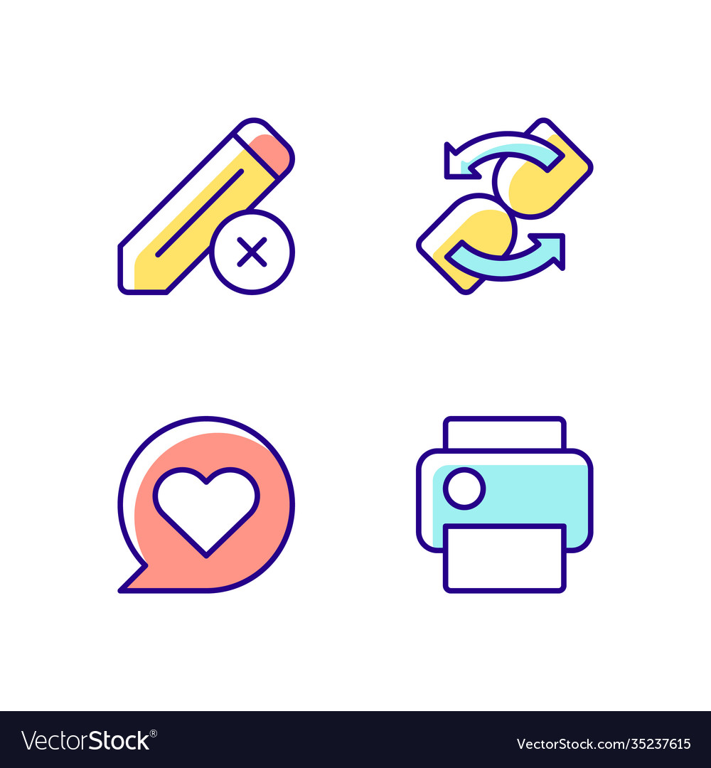 Interface creation process rgb color icons set vector image Interface creation process rgb color icons set
