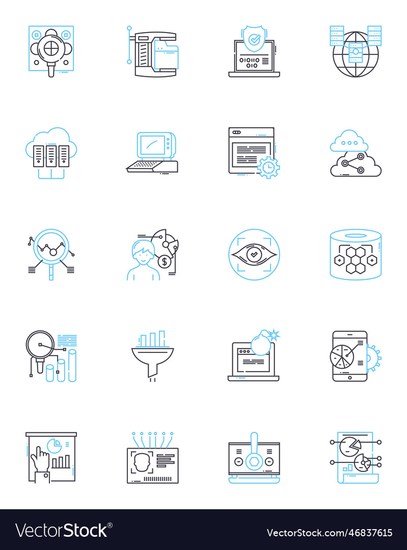 Large-scale analytics linear icons set big data vector image Large-scale analytics linear icons set big data