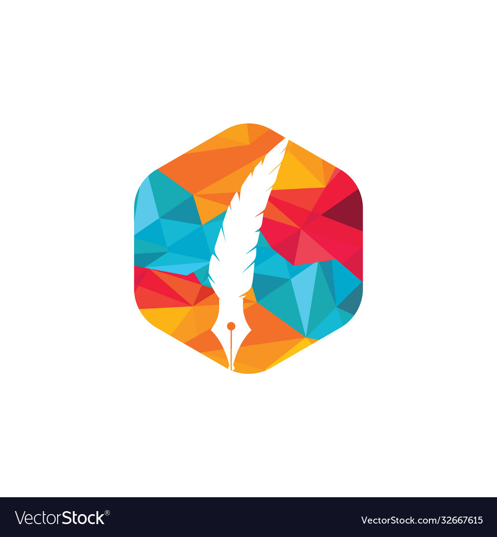 Quill feather pen logo design Royalty Free Vector Image