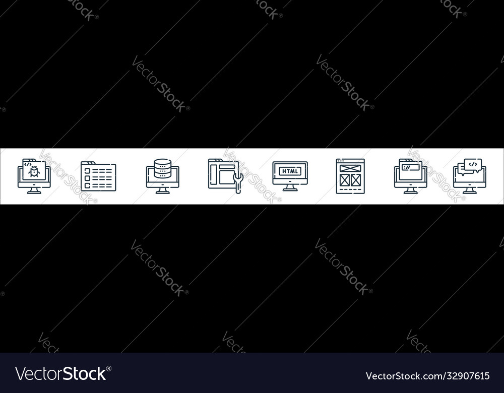 Web development line icons linear set quality vector image Web development line icons linear set quality