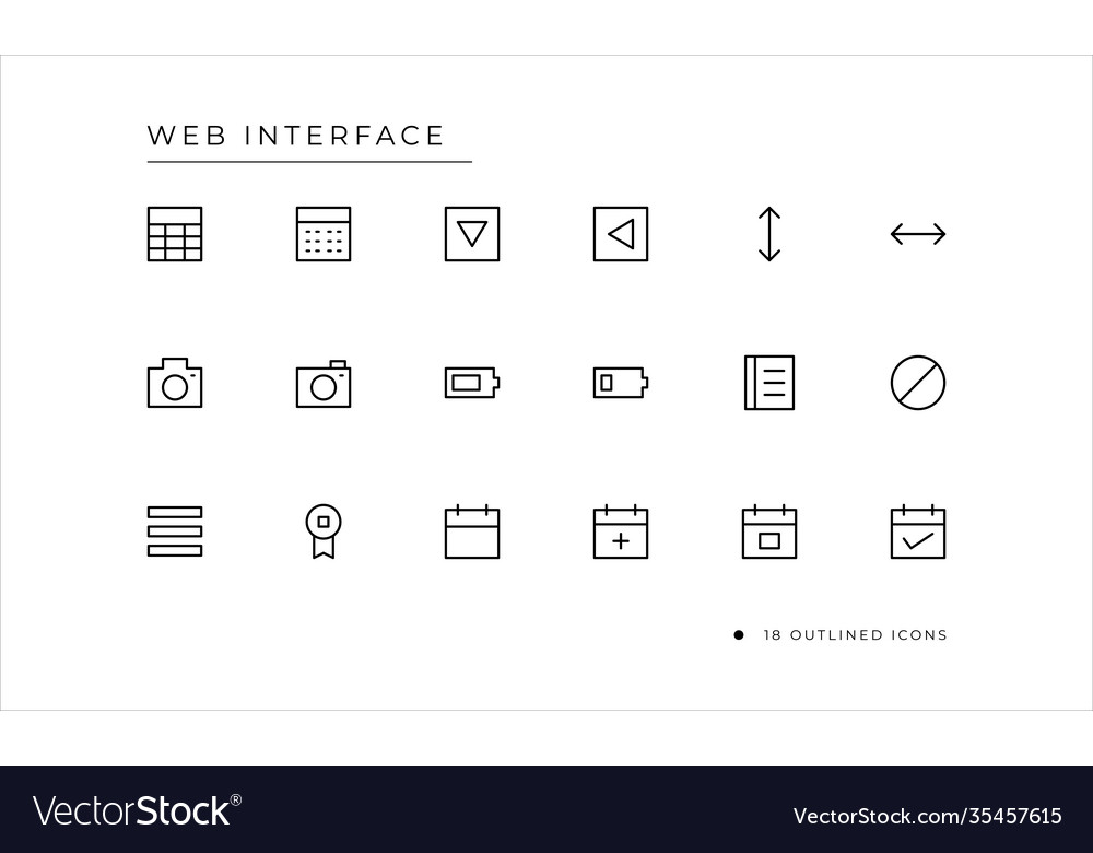 Web interface icon set with outlined style