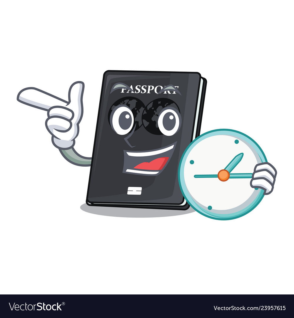 With clock black passport in the shape character