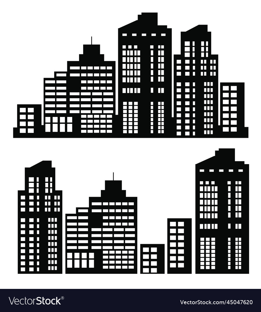 A flat black skyscraper and low-rise building Vector Image