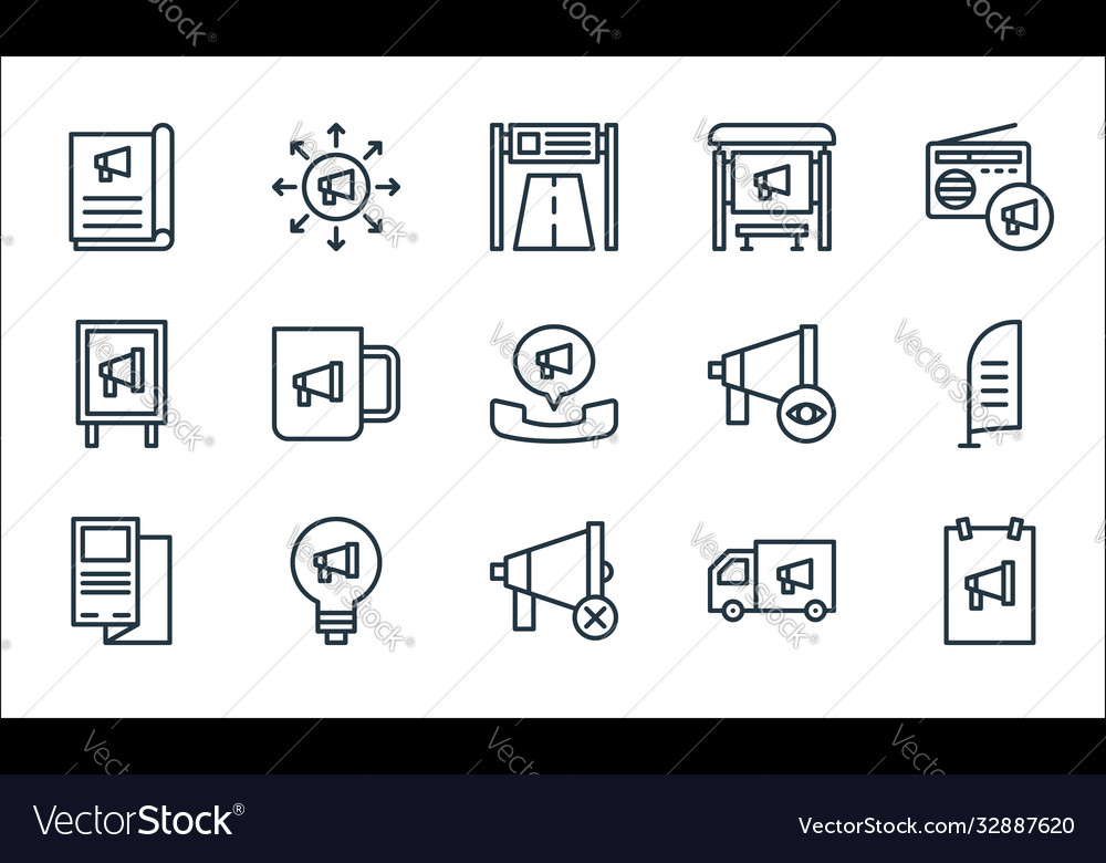 Advertisement line icons linear set quality vector image Advertisement line icons linear set quality