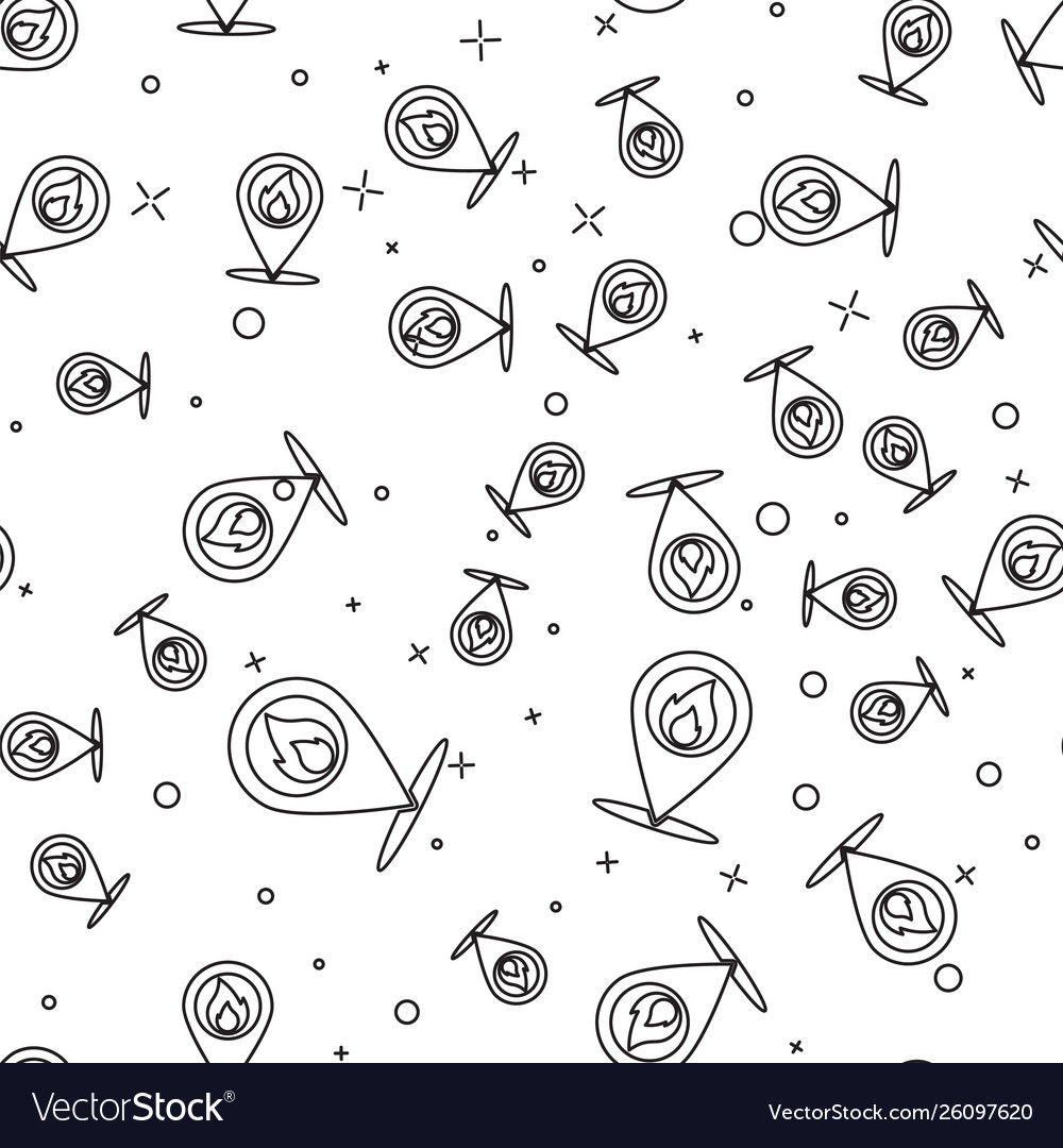 Black map pointer with fire flame line icon Vector Image Black map pointer with fire flame line icon