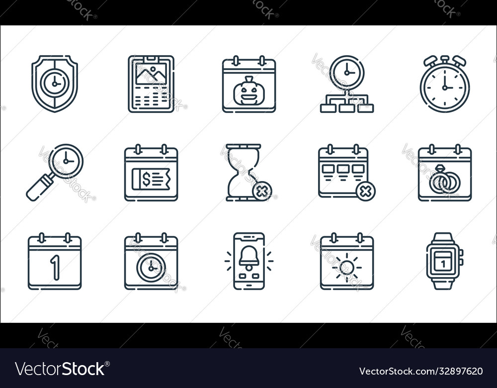 Calendar and date line icons linear set quality vector image Calendar and date line icons linear set quality
