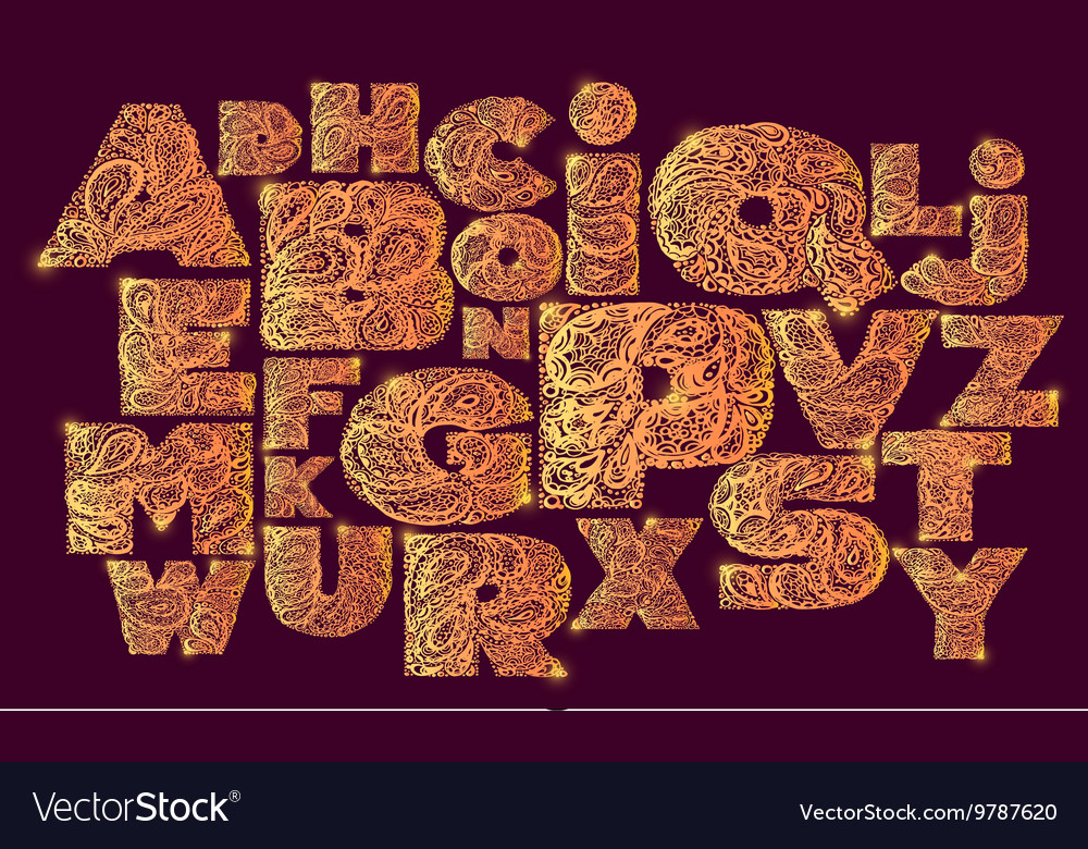 Decorative alphabet with a paisley zen doodle