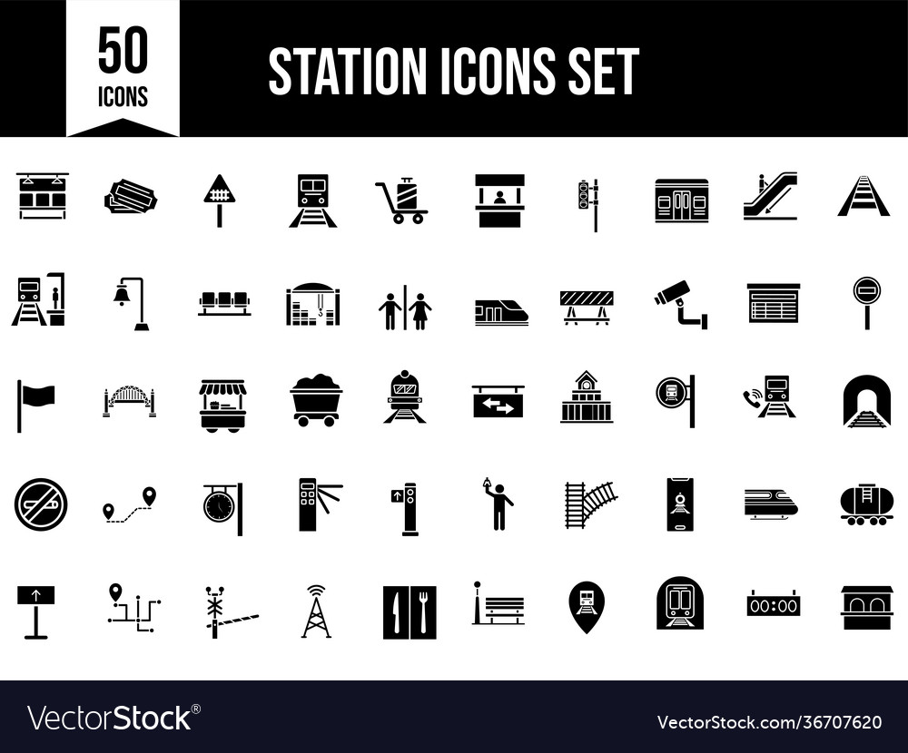 Flat style station icon set in bw color