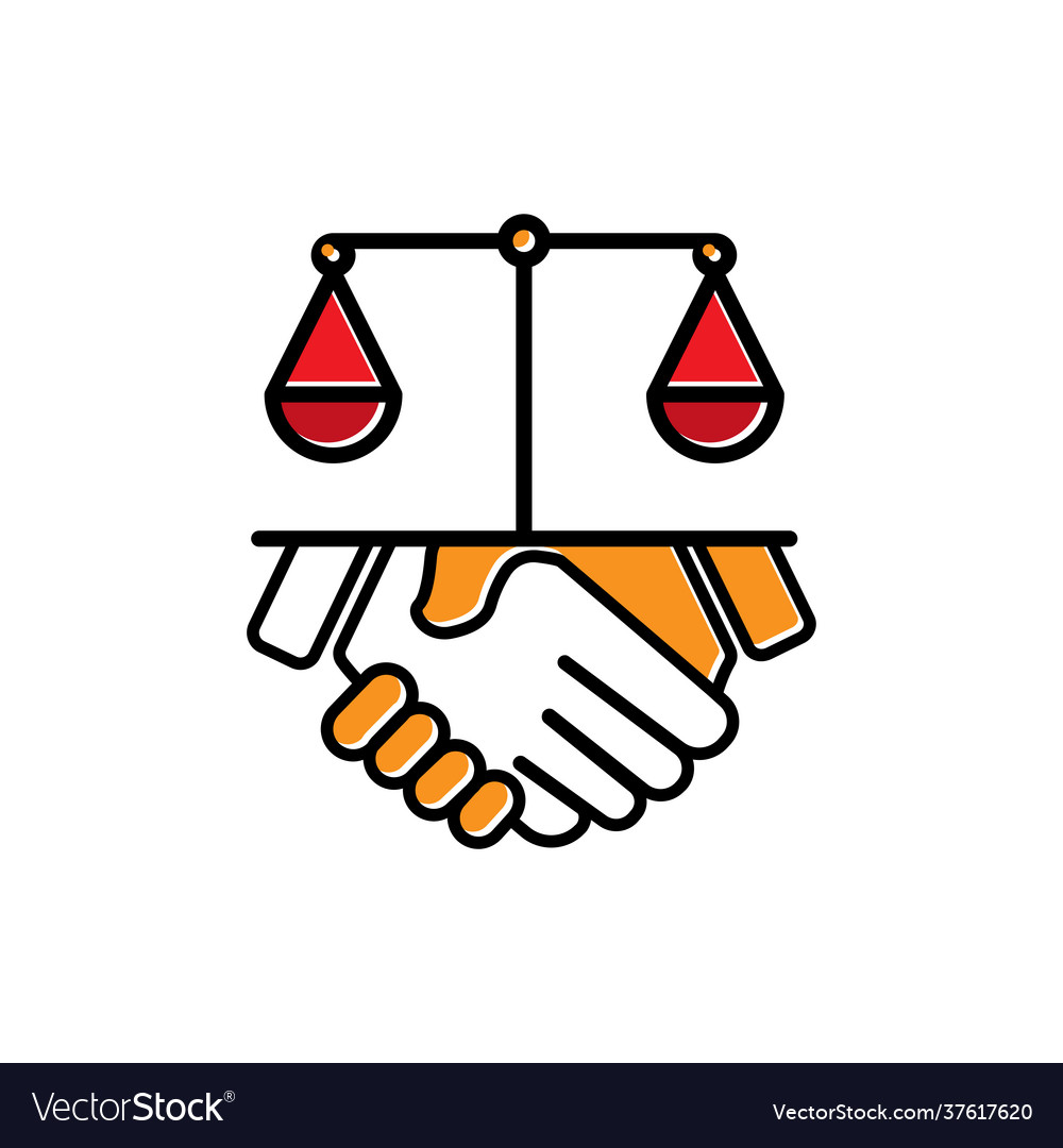Handshake and law lineal color icon law abiding Vector Image
