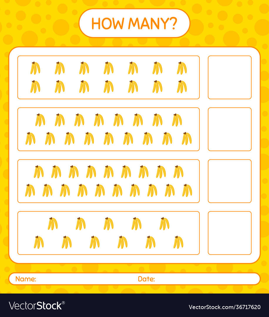 How many counting game with banana worksheet vector image How many counting game with banana worksheet