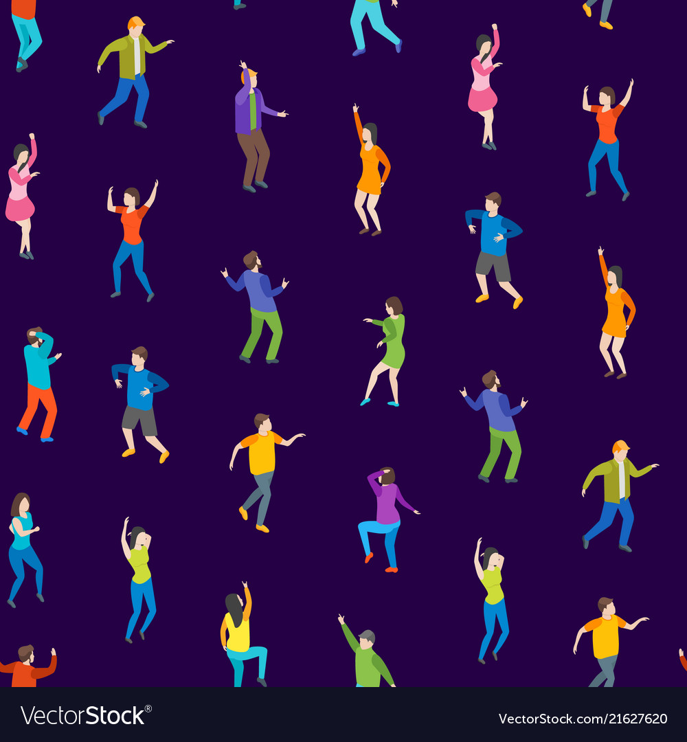 Isometric dancing people characters seamless