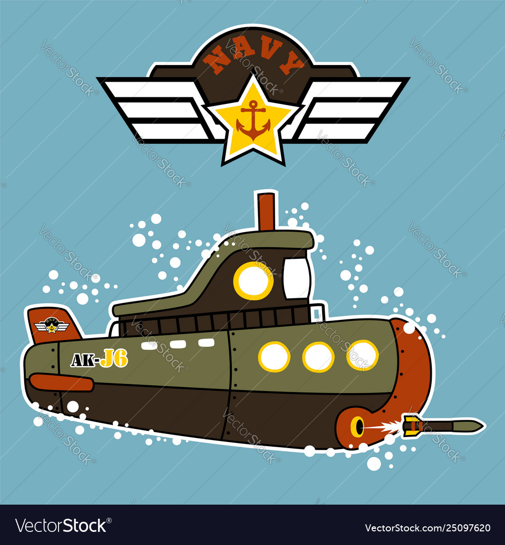 Military submarine cartoon fire a torpedo vector image Military submarine cartoon fire a torpedo