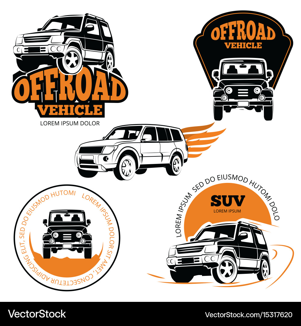 Offroad vehicle labels or logos set isolated on Vector Image