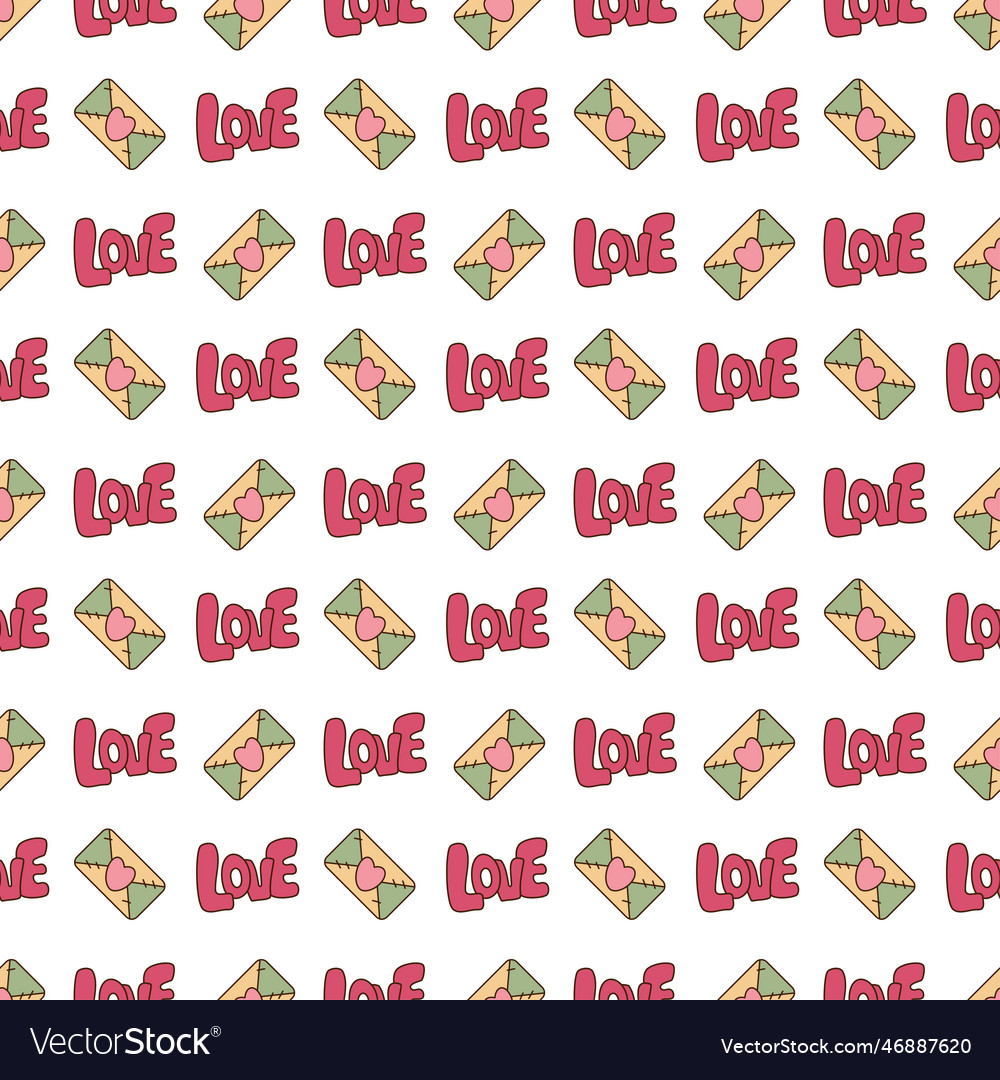 Seamless pattern in y2k style with text love vector image Seamless pattern in y2k style with text love