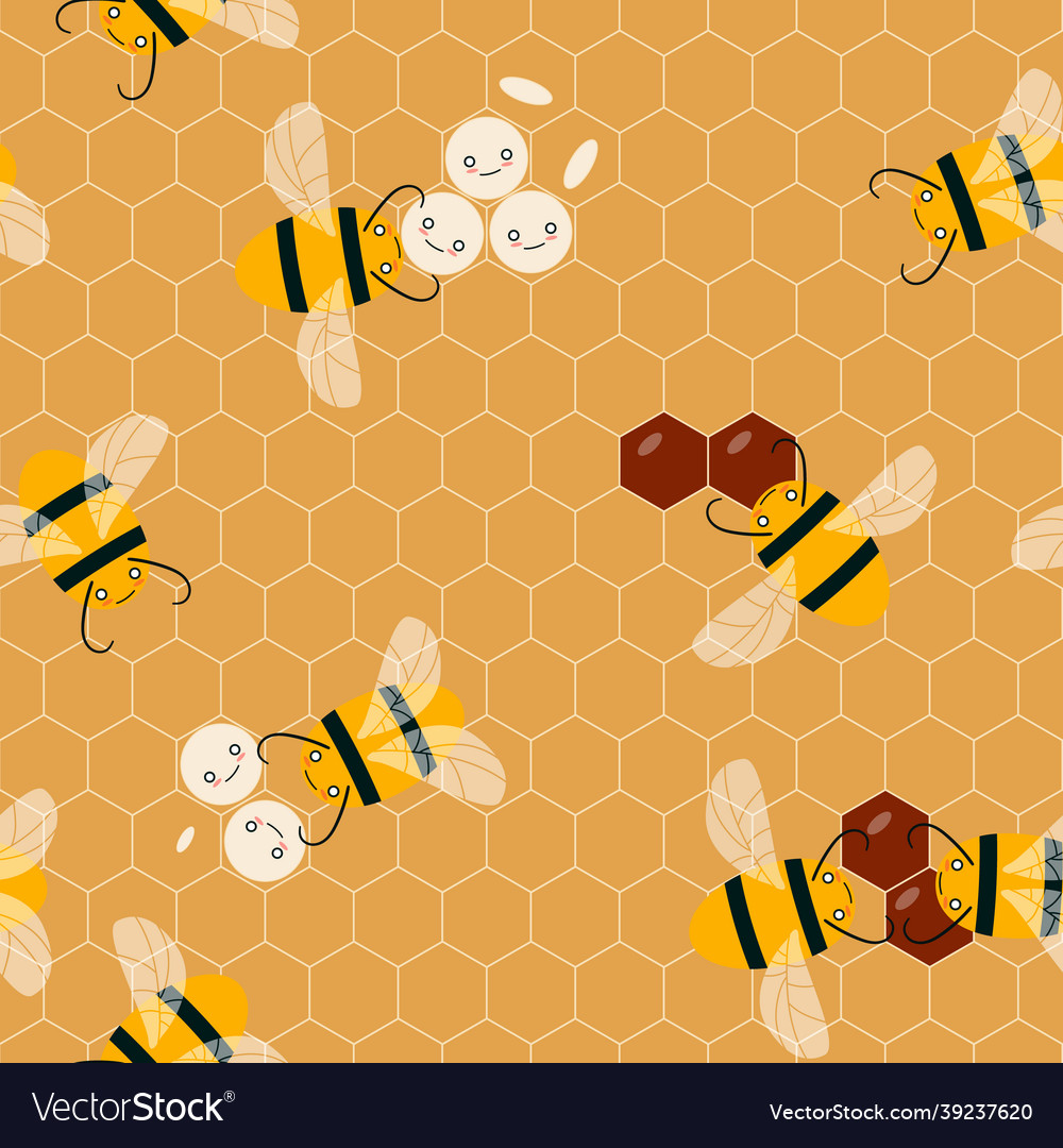 Seamless pattern with honeybees in hive