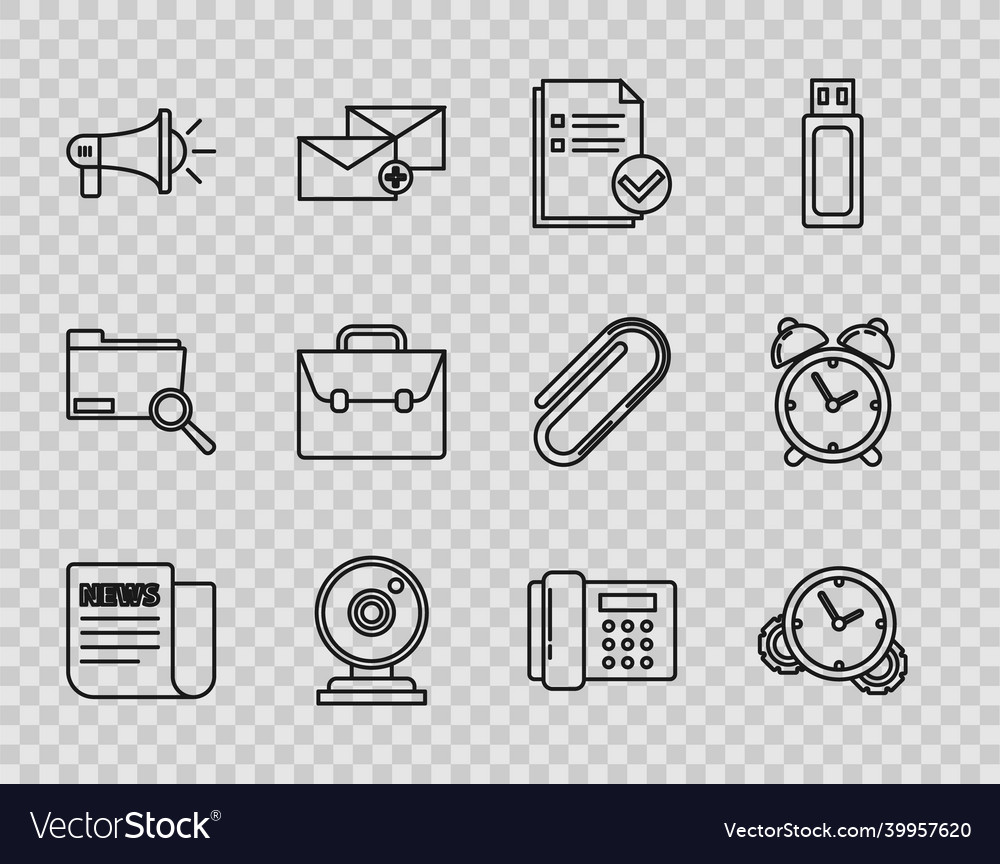 Set line news time management document and check vector image Set line news time management document and check