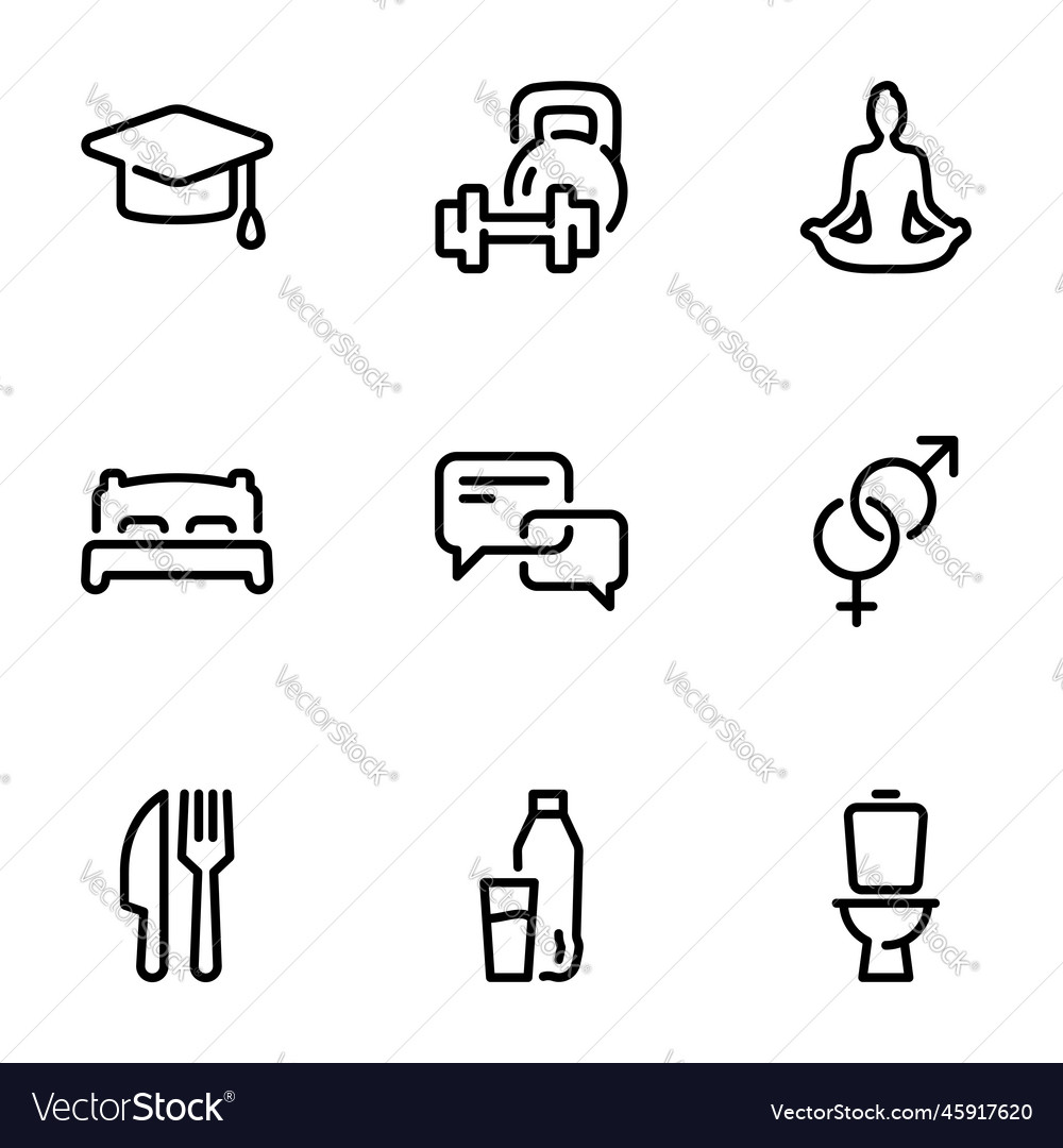 Set of black icons isolated on white background