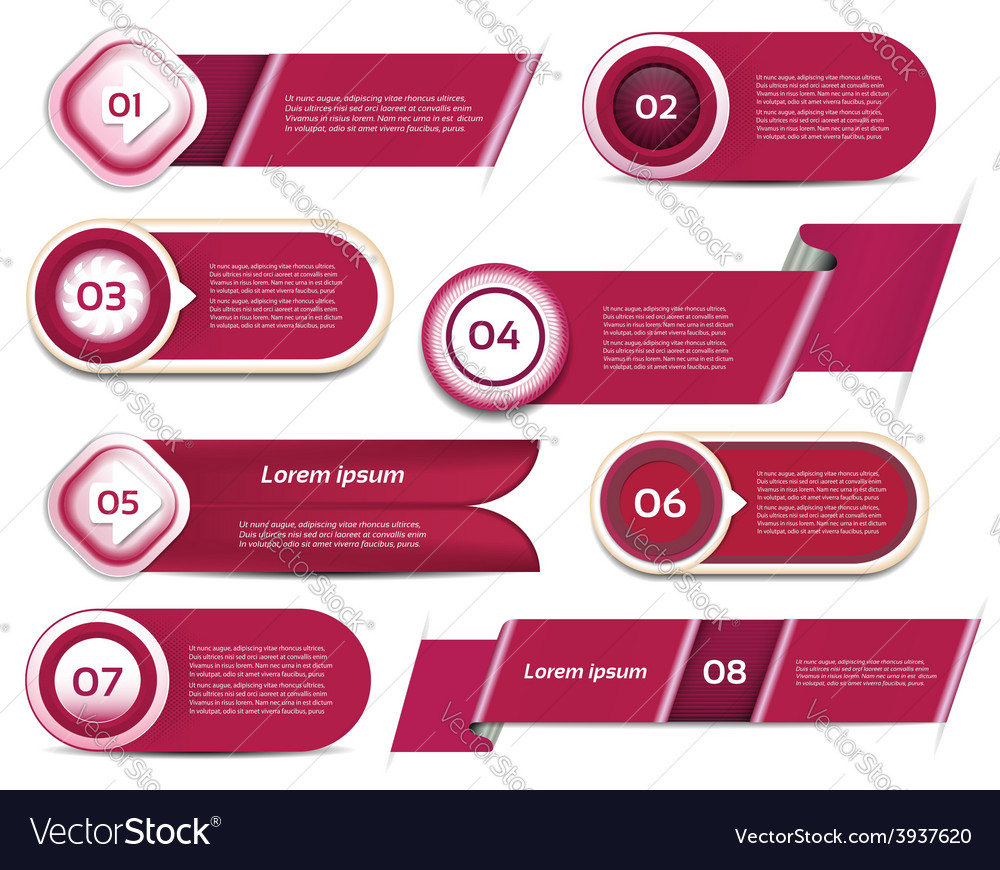 Set of red-violet progress version step icons eps