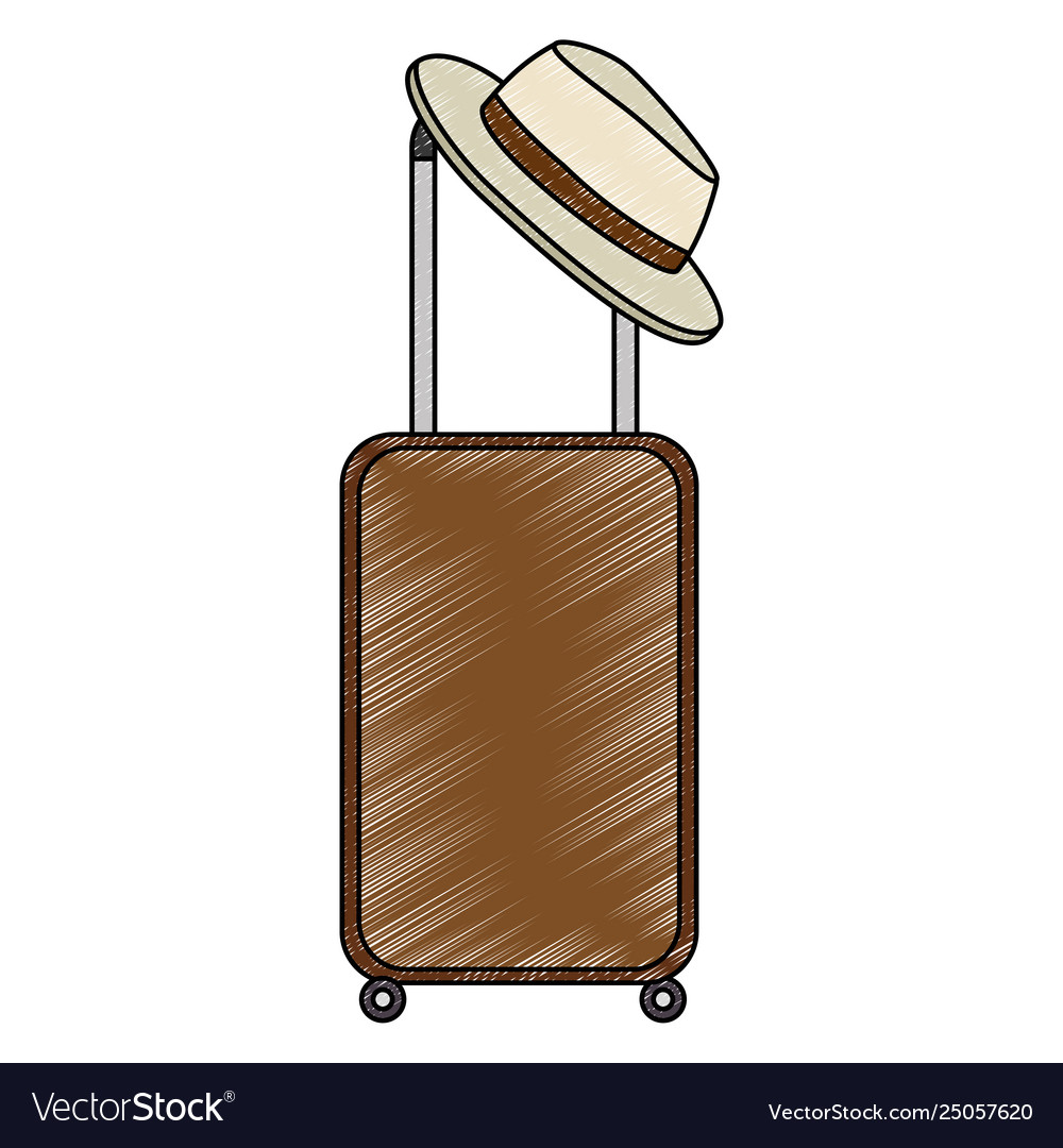 Suitcase travel with summer hat