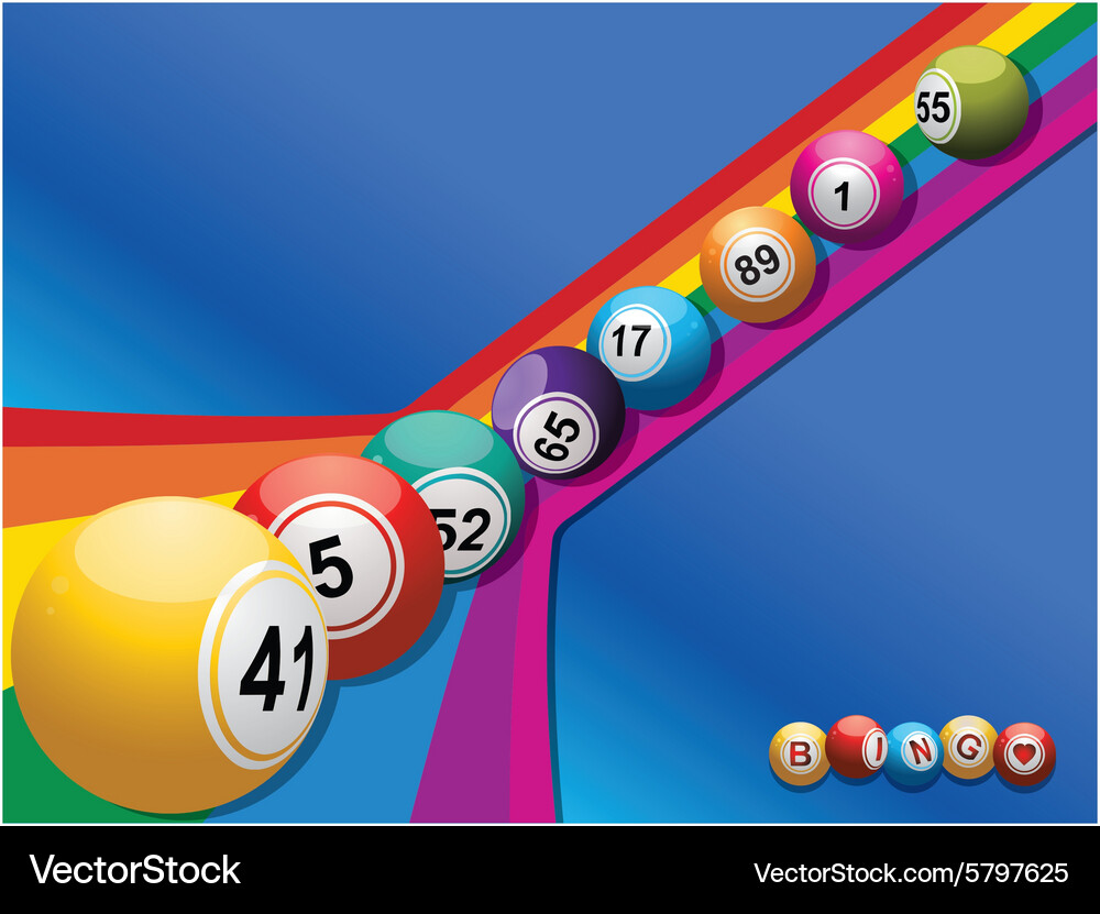 Bingo balls rolling down a curved rainbow Vector Image