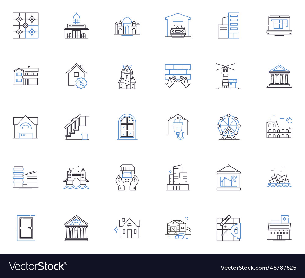 Building structures line icons collection steel