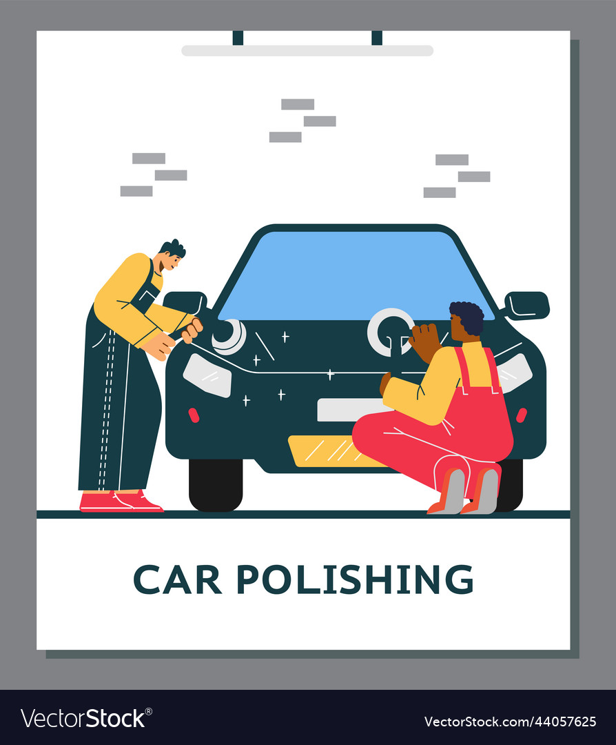 Car polishing and washing service employees flat