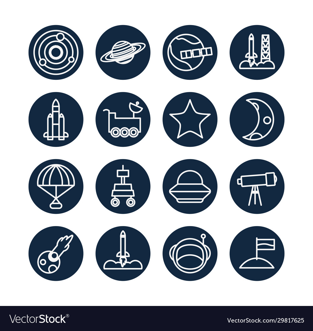 Isolated space line block style icon set vector image Isolated space line block style icon set