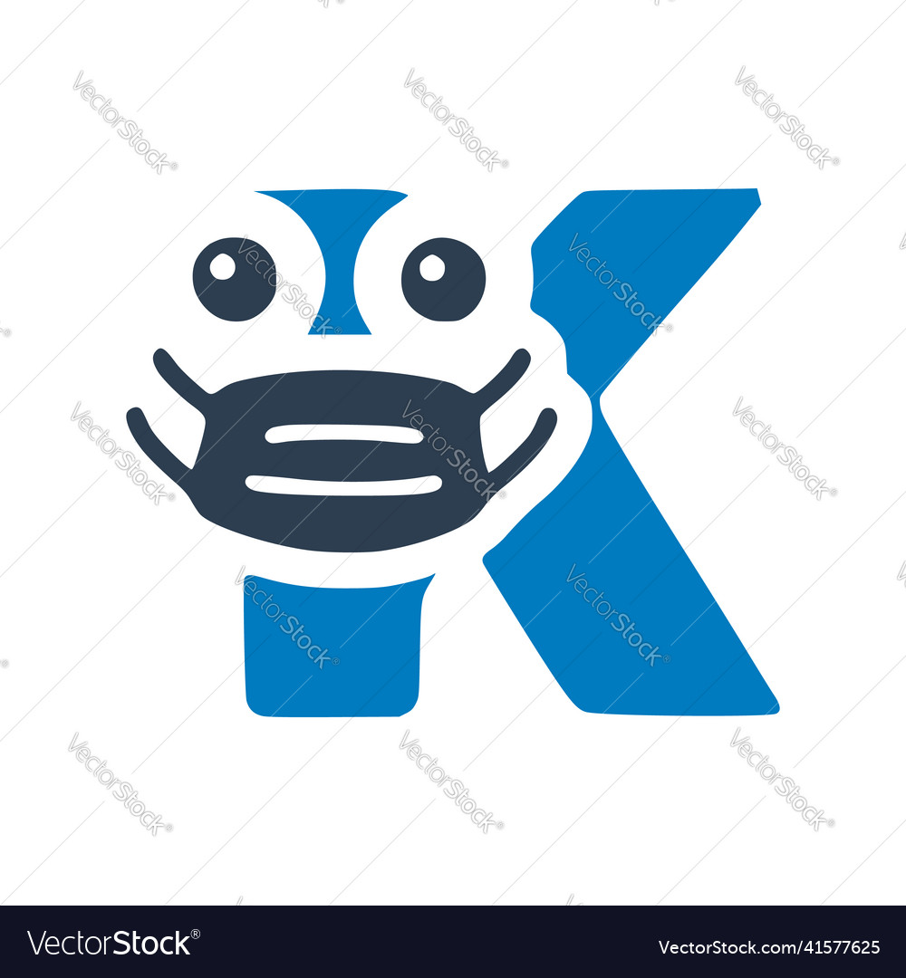 Letter k in medical mask cute character doodle