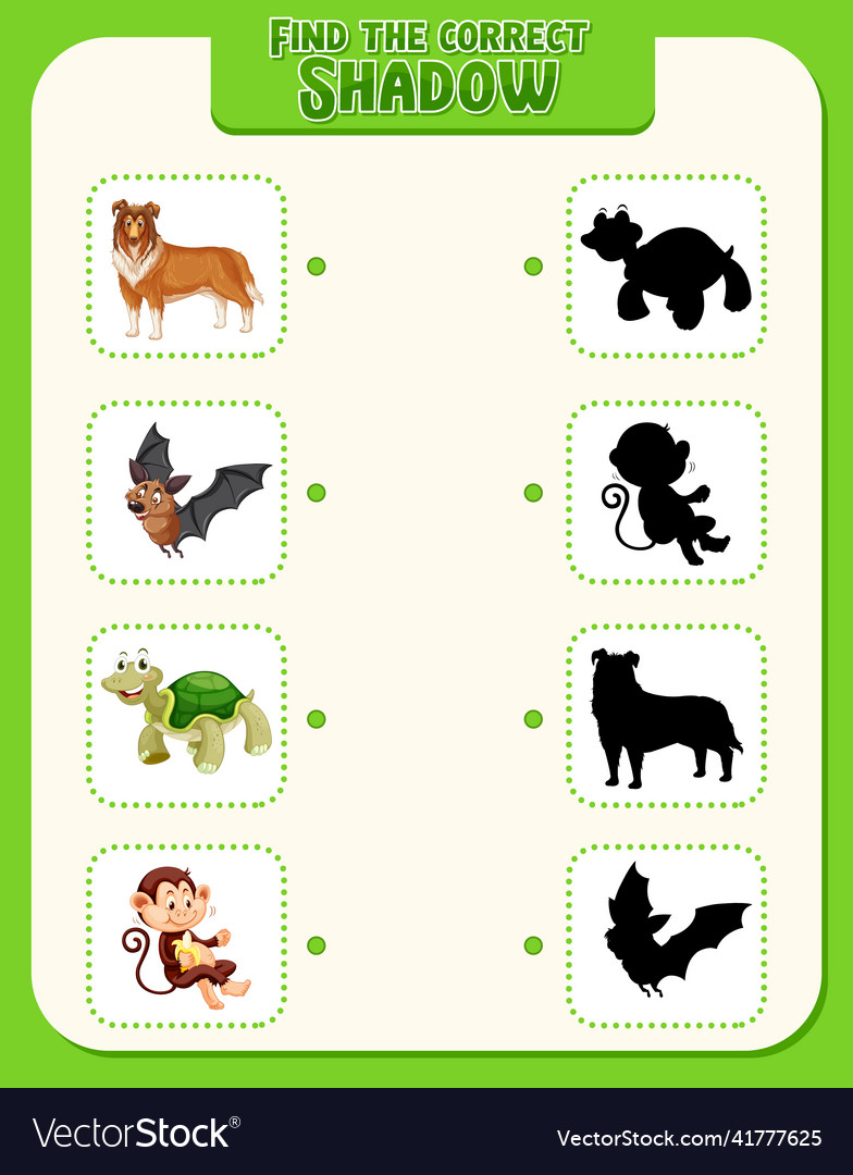 Matching farm animal shadow worksheet Royalty Free Vector