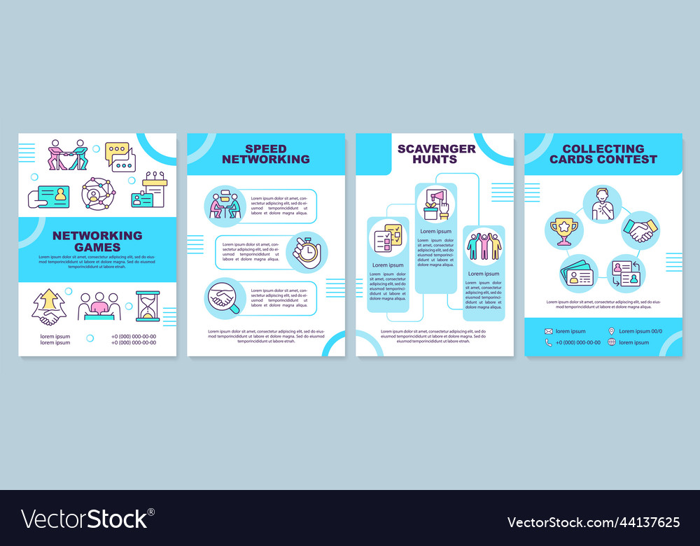 Networking games blue brochure template Royalty Free Vector