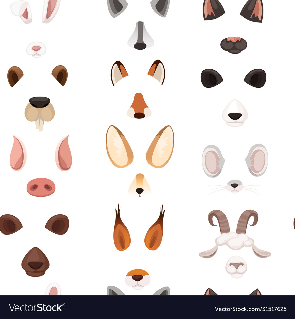 Seamless pattern animal face elements set cartoon Vector Image