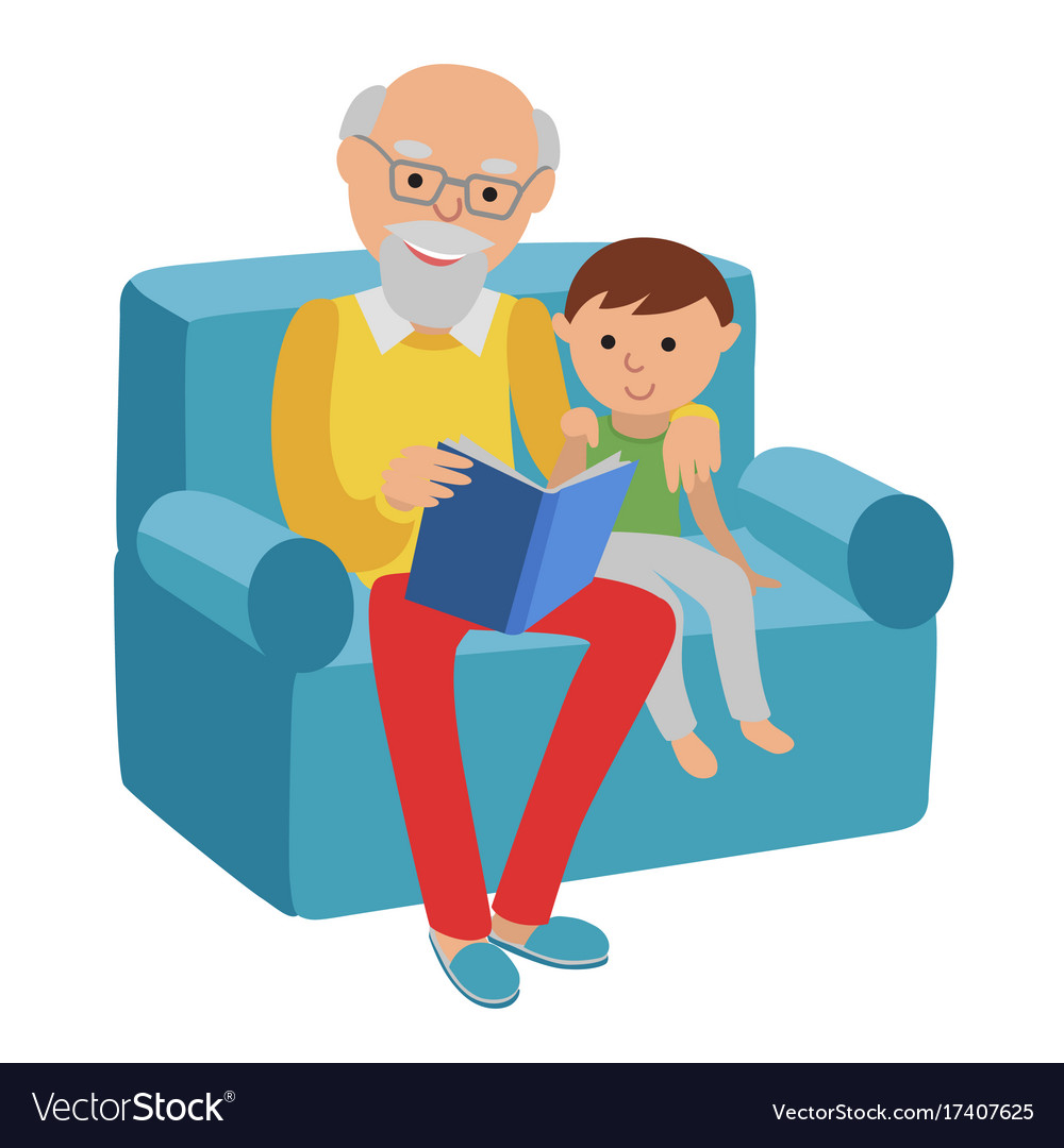 Senior Man Reading to Grandson