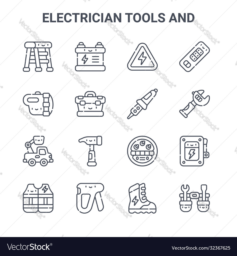 Set 16 electrician tools and concept line