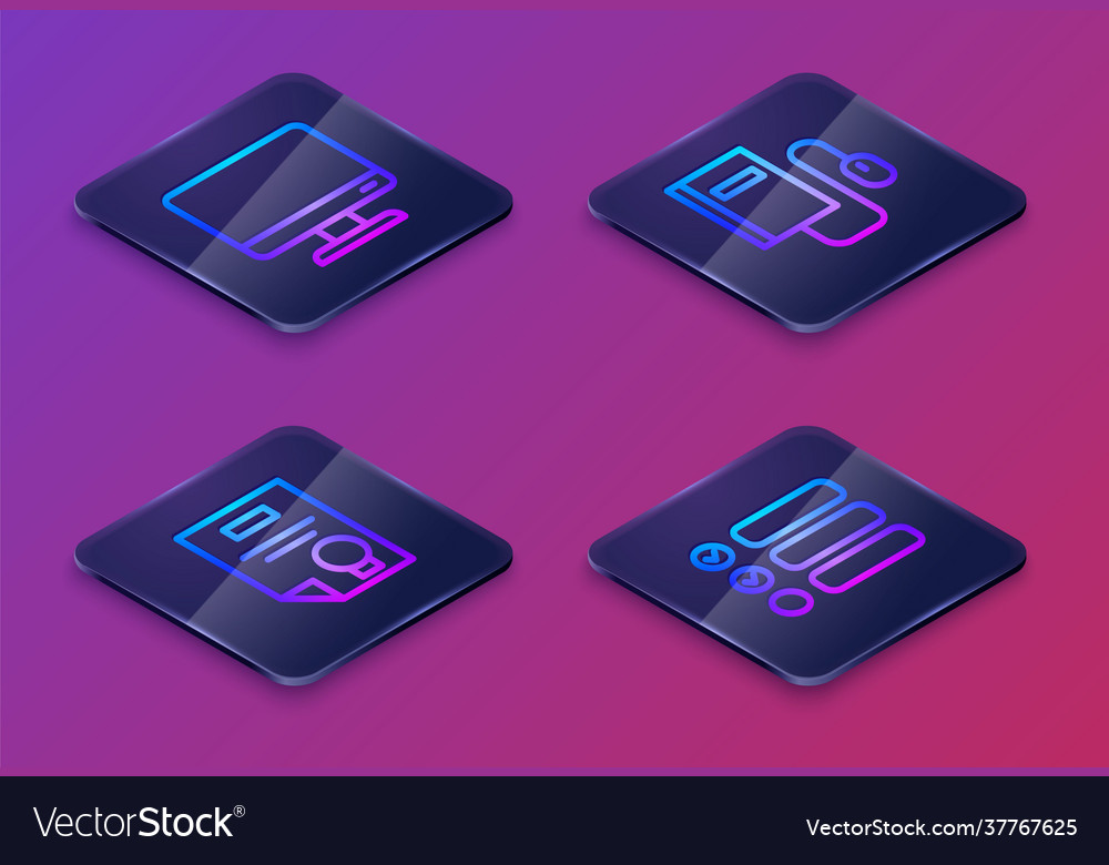 Set isometric line computer monitor screen vector image Set isometric line computer monitor screen