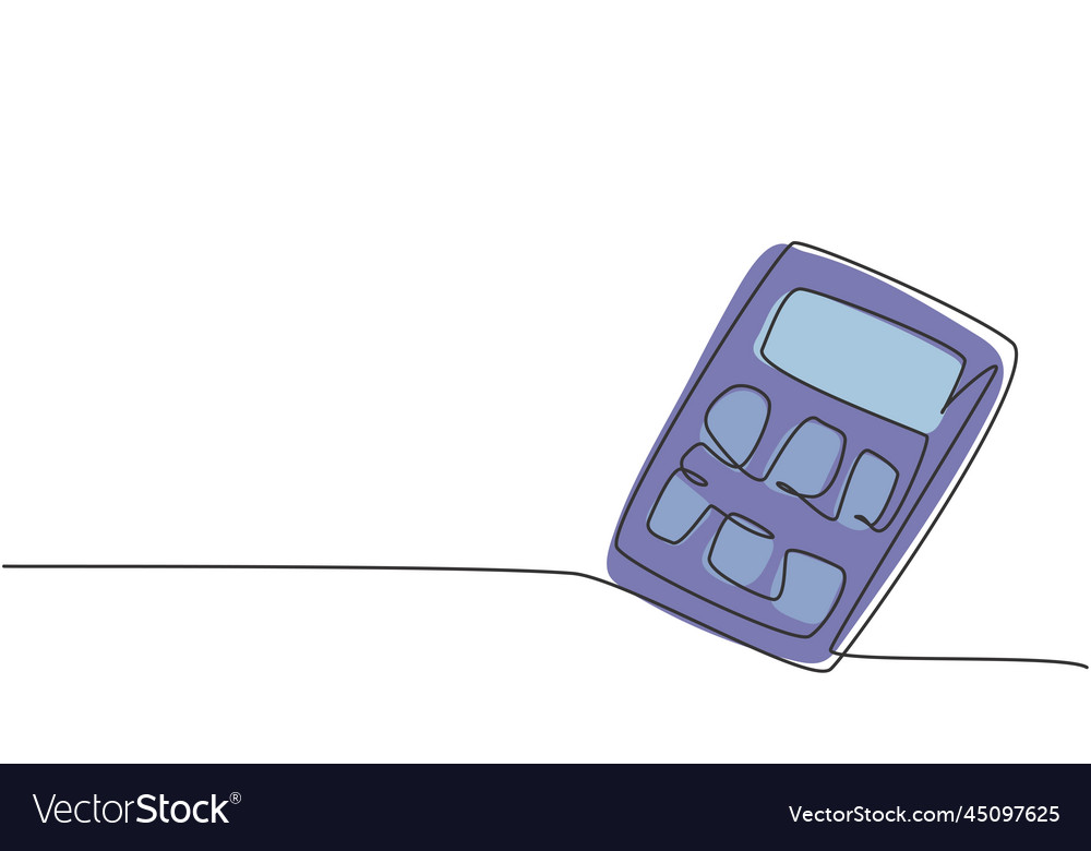 Single continuous line drawing of calculator tool vector image Single continuous line drawing of calculator tool
