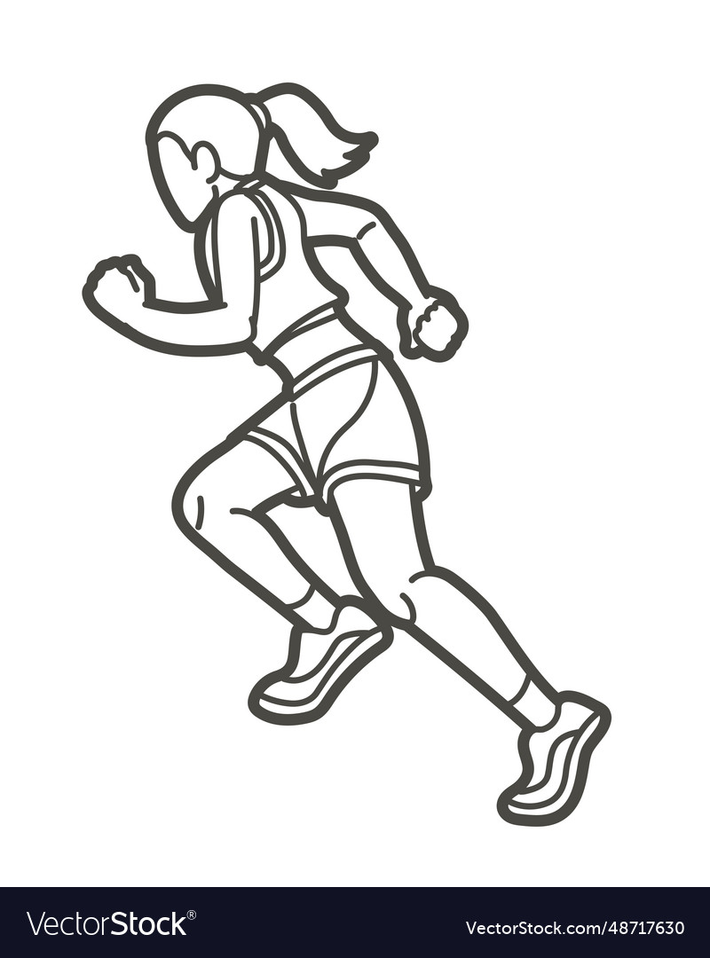 A female running marathon runner cartoon woman run