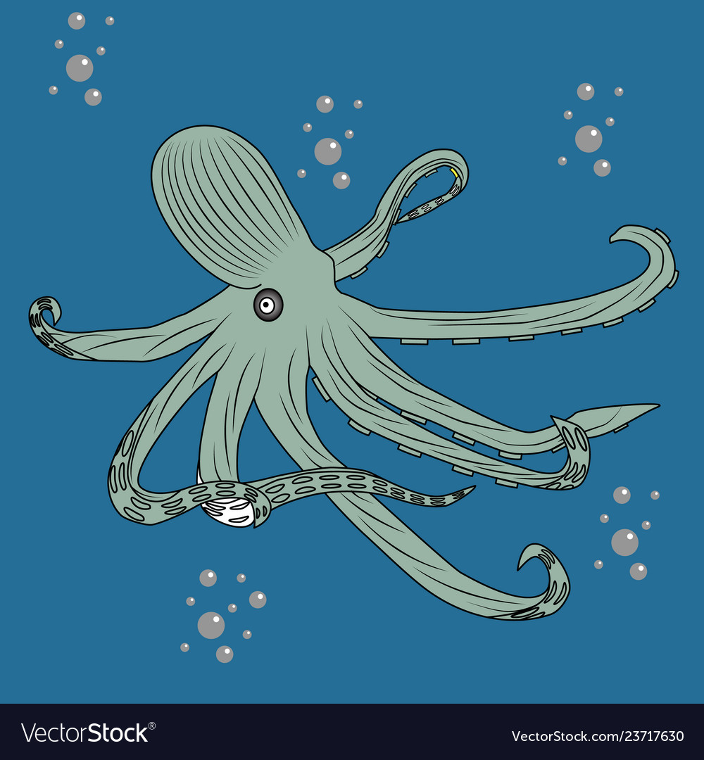 Beautiful octopus in the water with air bubbles