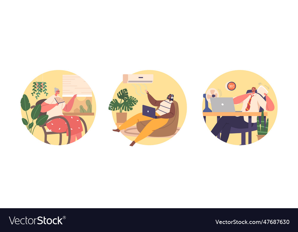 Isolated round icons with characters endure heat Vector Image Isolated round icons with characters endure heat
