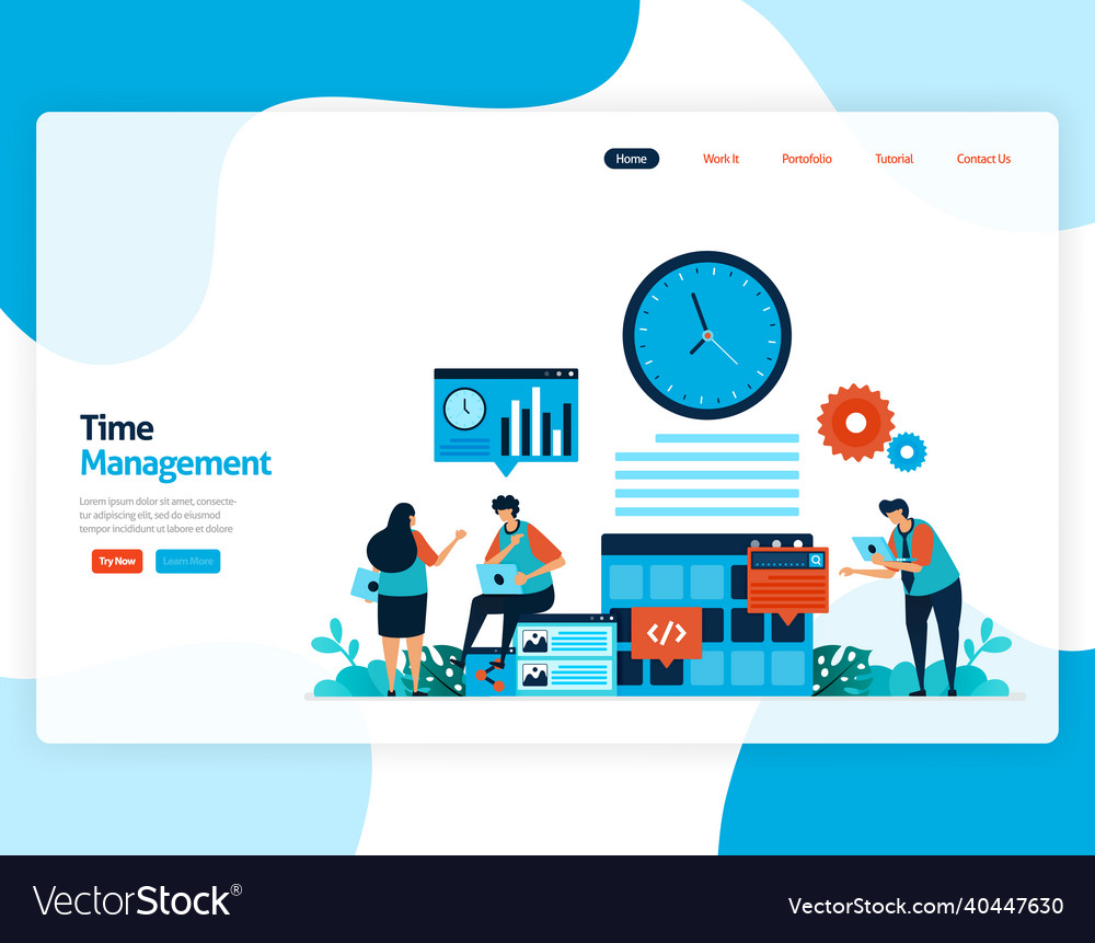 Landing page of time management and scheduling vector image Landing page of time management and scheduling
