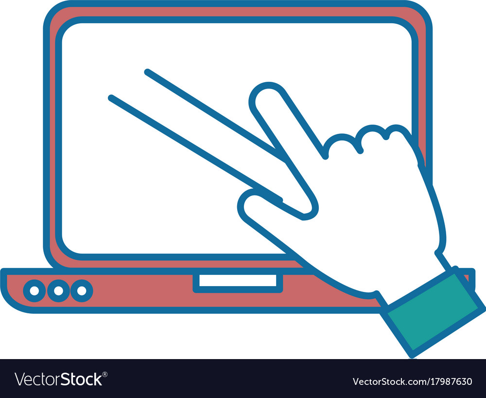 Laptop computer with hand user touching