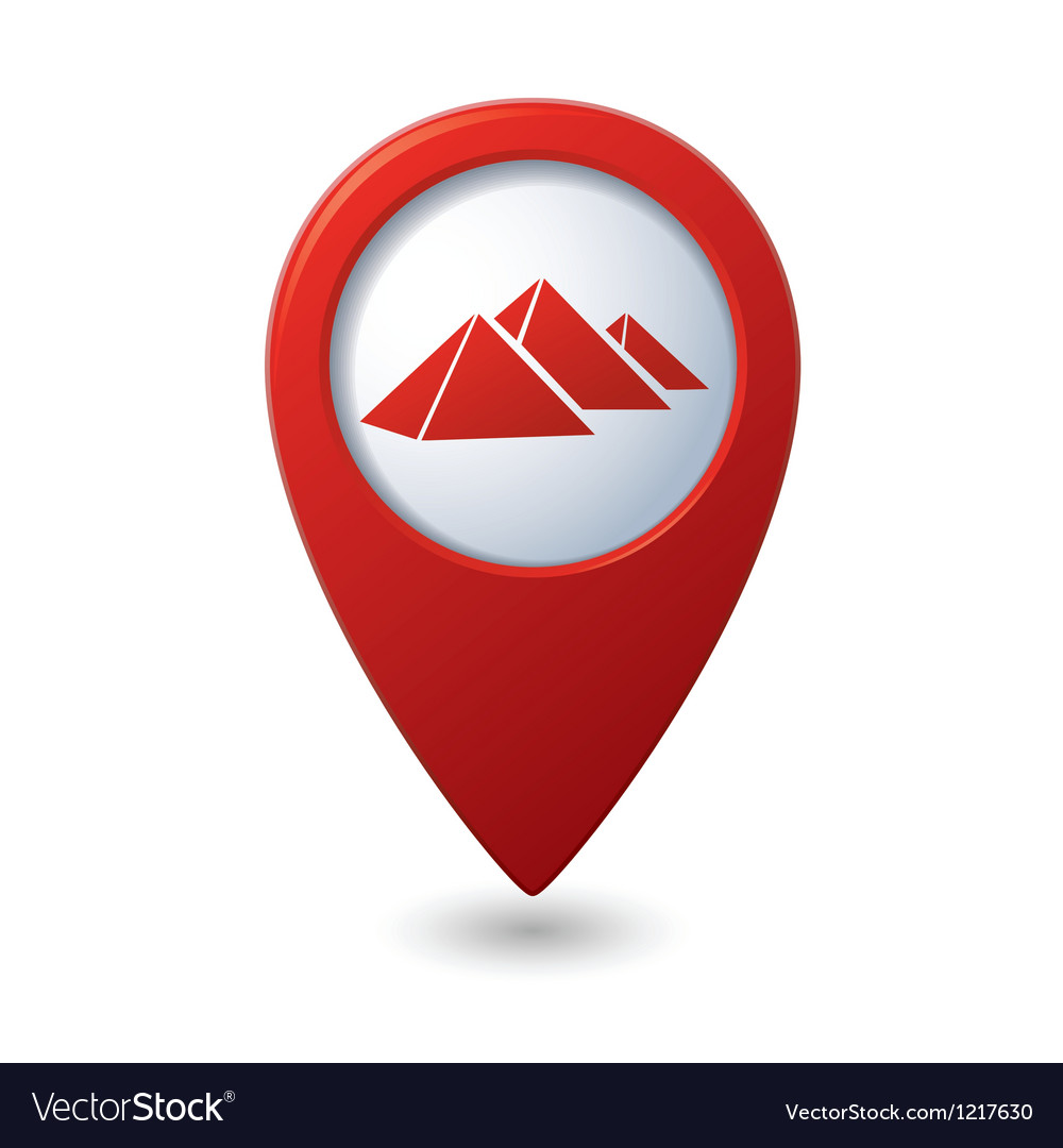 Map pointer with pyramids icon