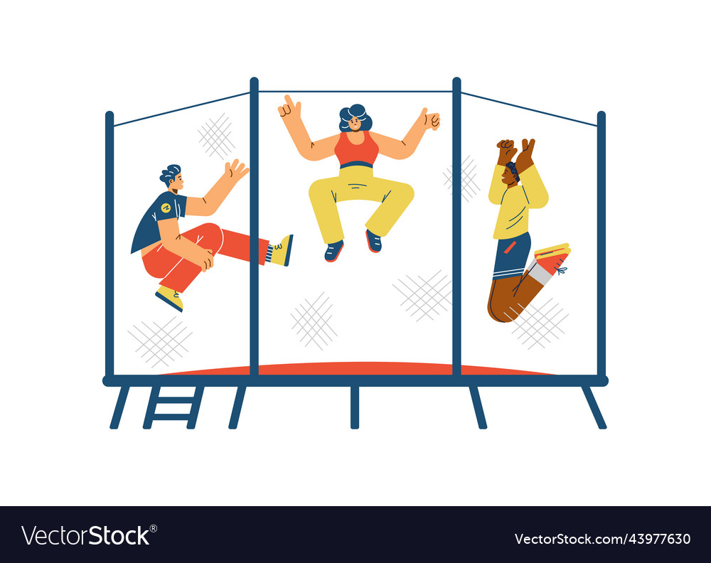 People jumping on trampoline flat style