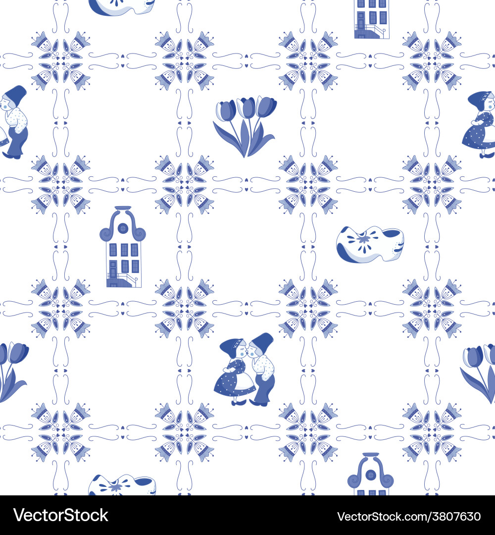 Seamless pattern with dutch ornaments deflt blue Vector Image
