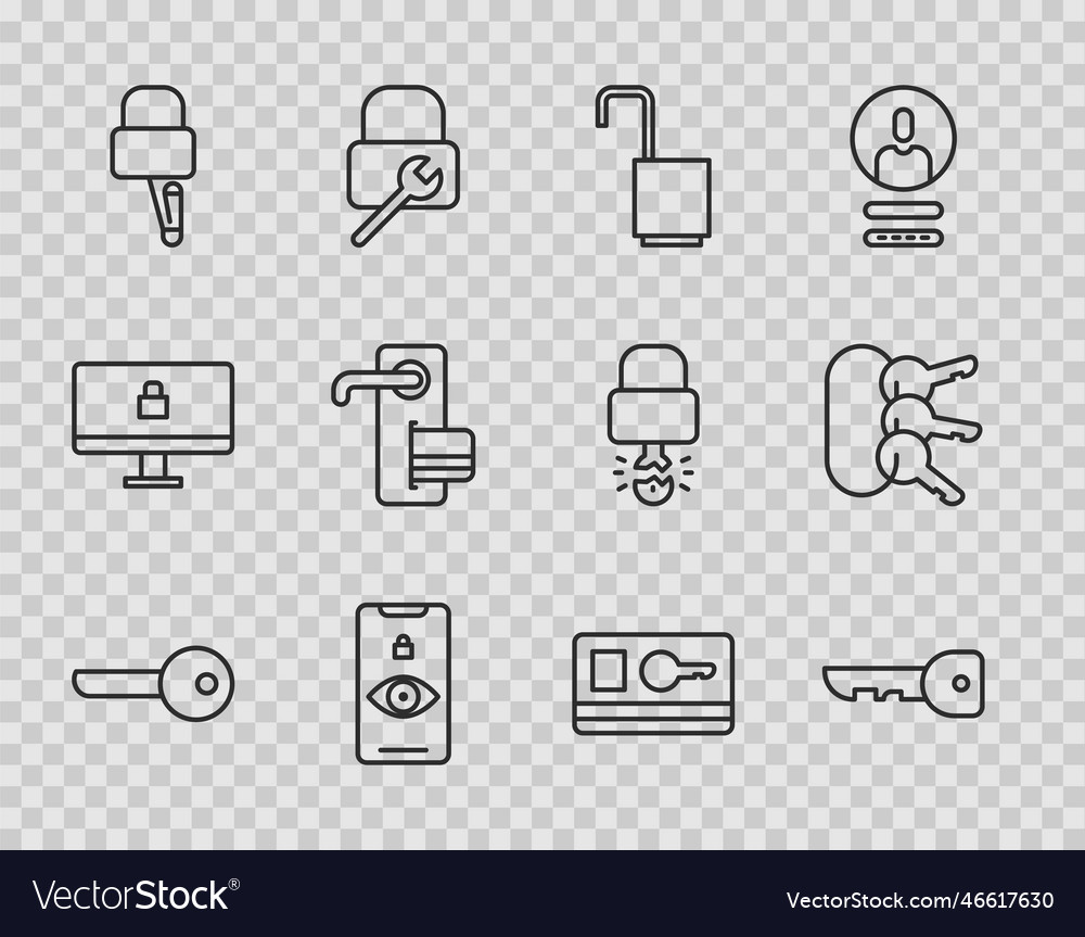 Set line key open padlock eye scan lock picks vector image Set line key open padlock eye scan lock picks