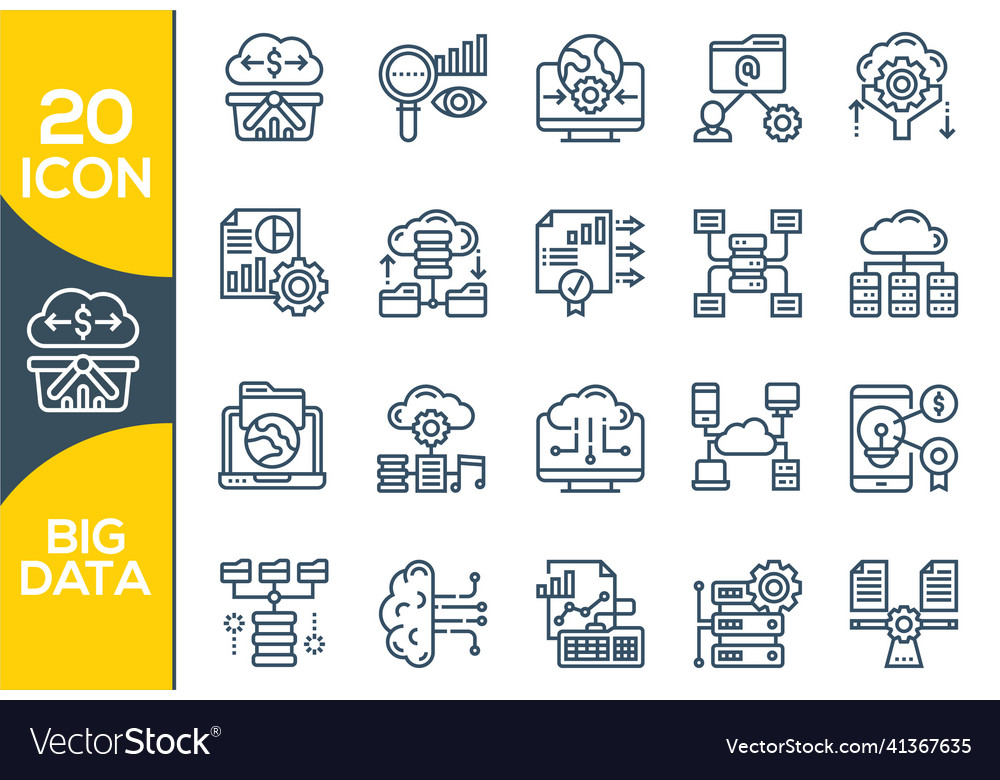 Big data line icons set of analysis related Vector Image Big data line icons set of analysis related