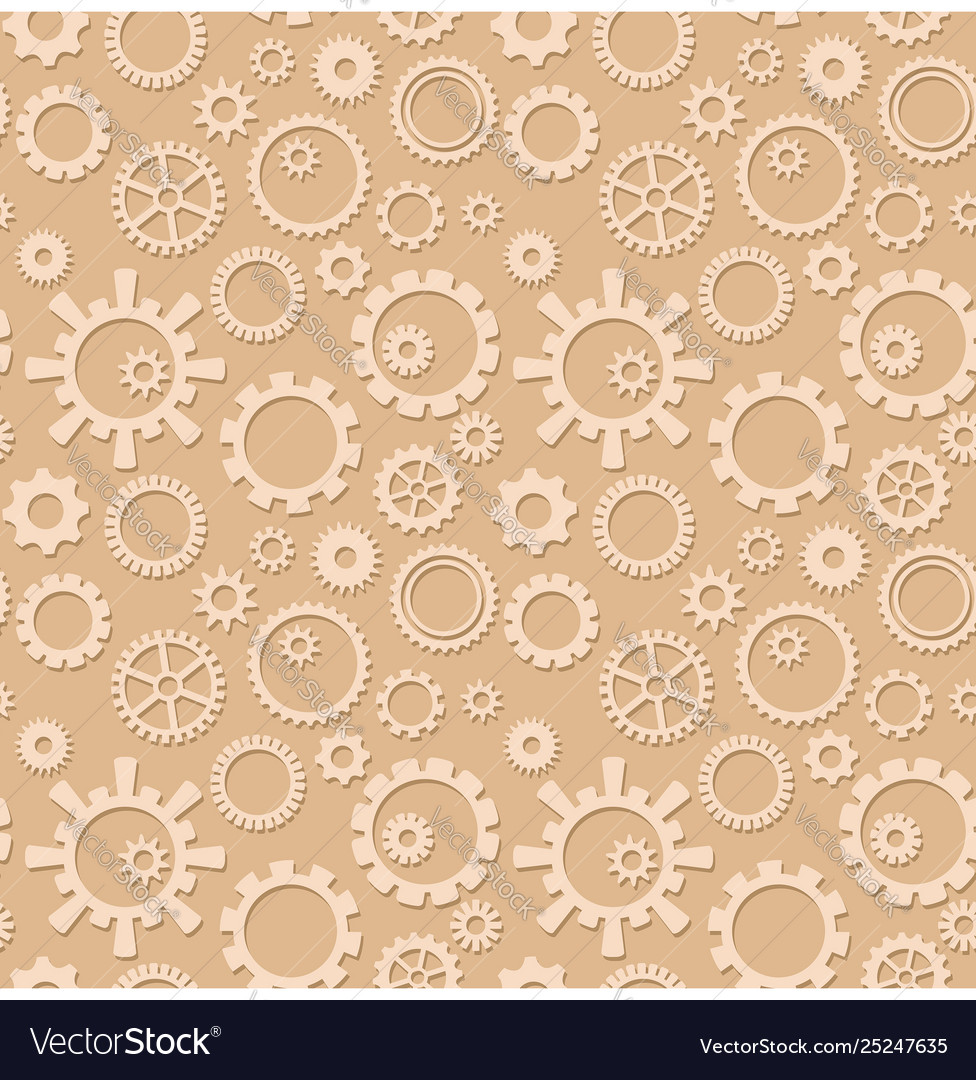 Brown cog gears with shadow on seamless pattern vector image Brown cog gears with shadow on seamless pattern