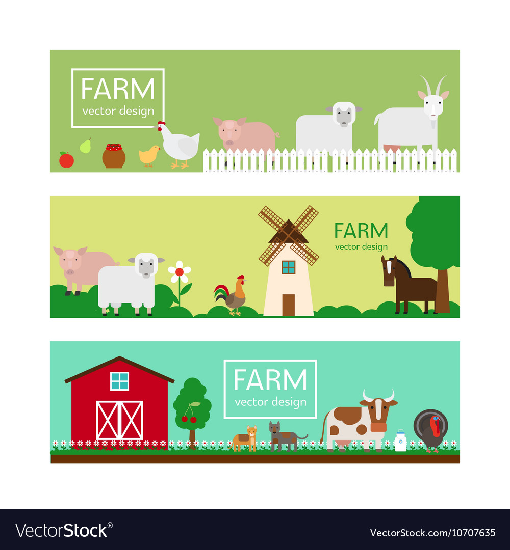 Farm animals flat style banner templates