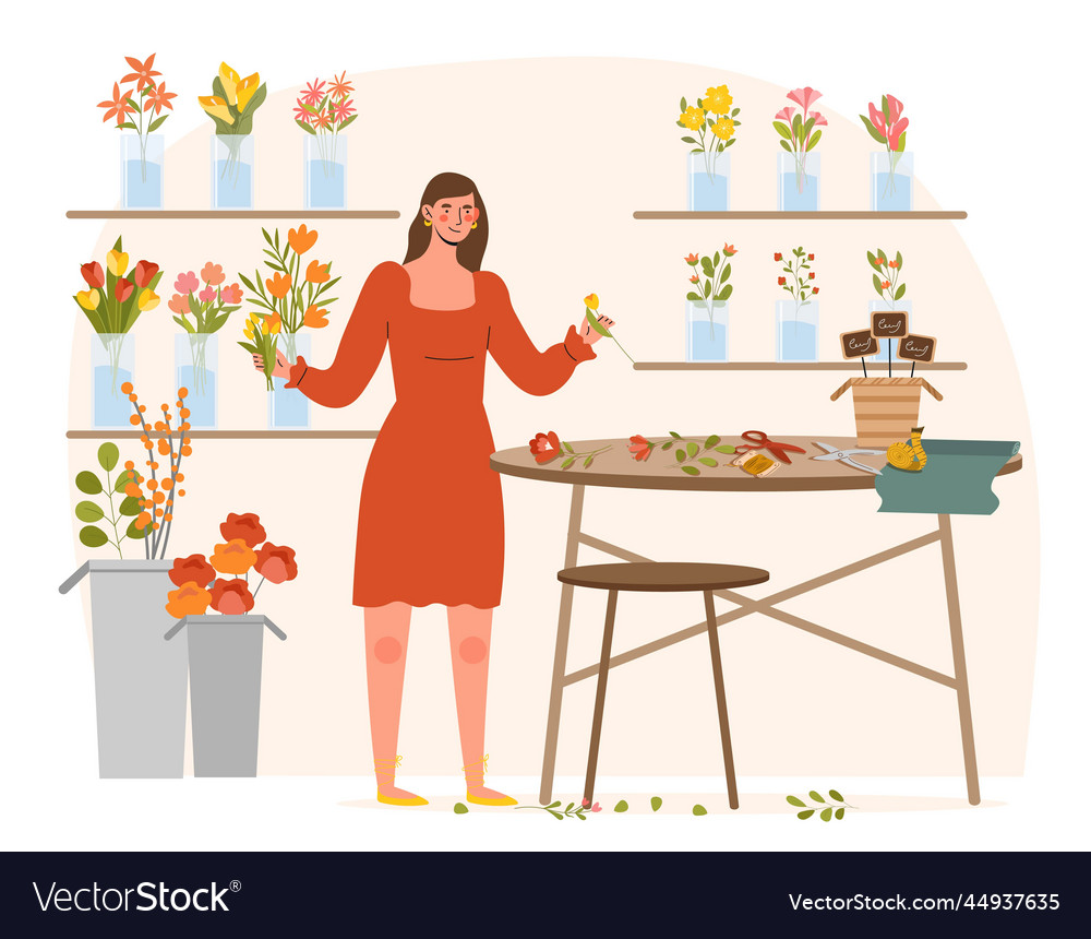 Florist making bouquet Royalty Free Vector Image