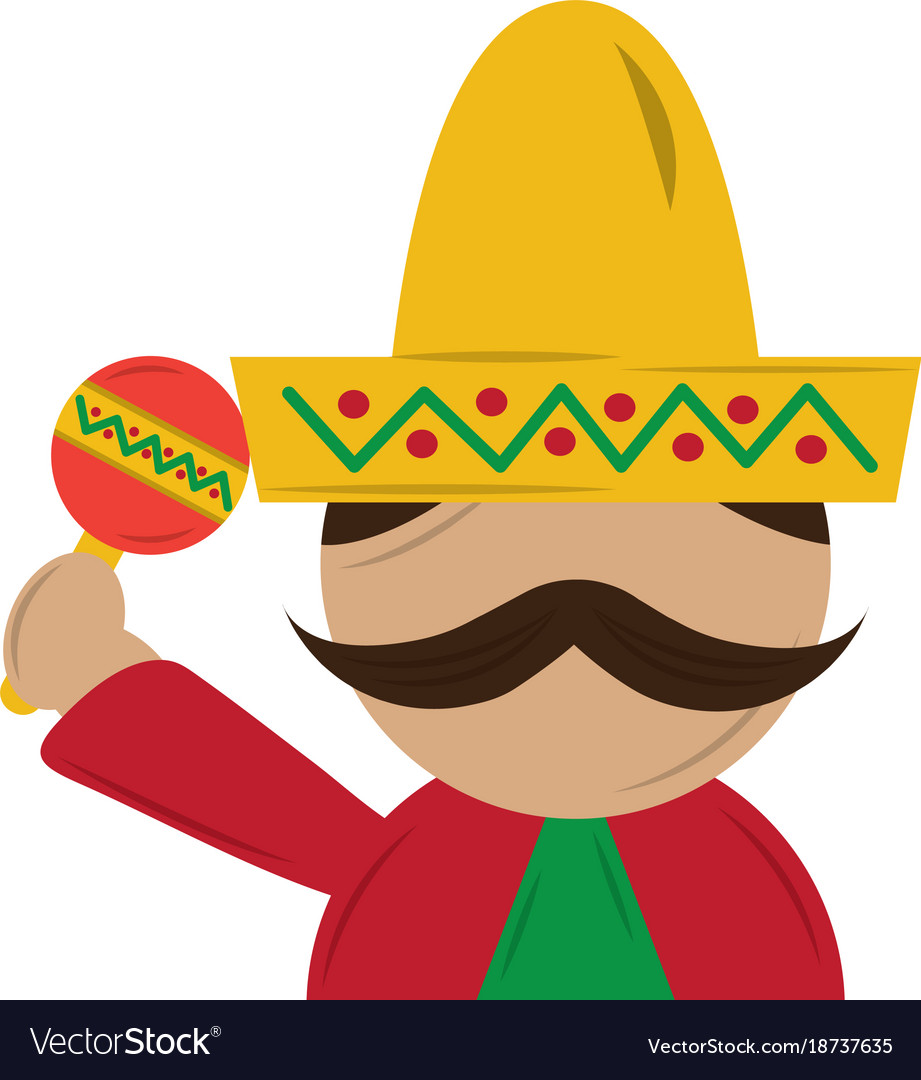 Mexican man with maraca and hat traditional Vector Image